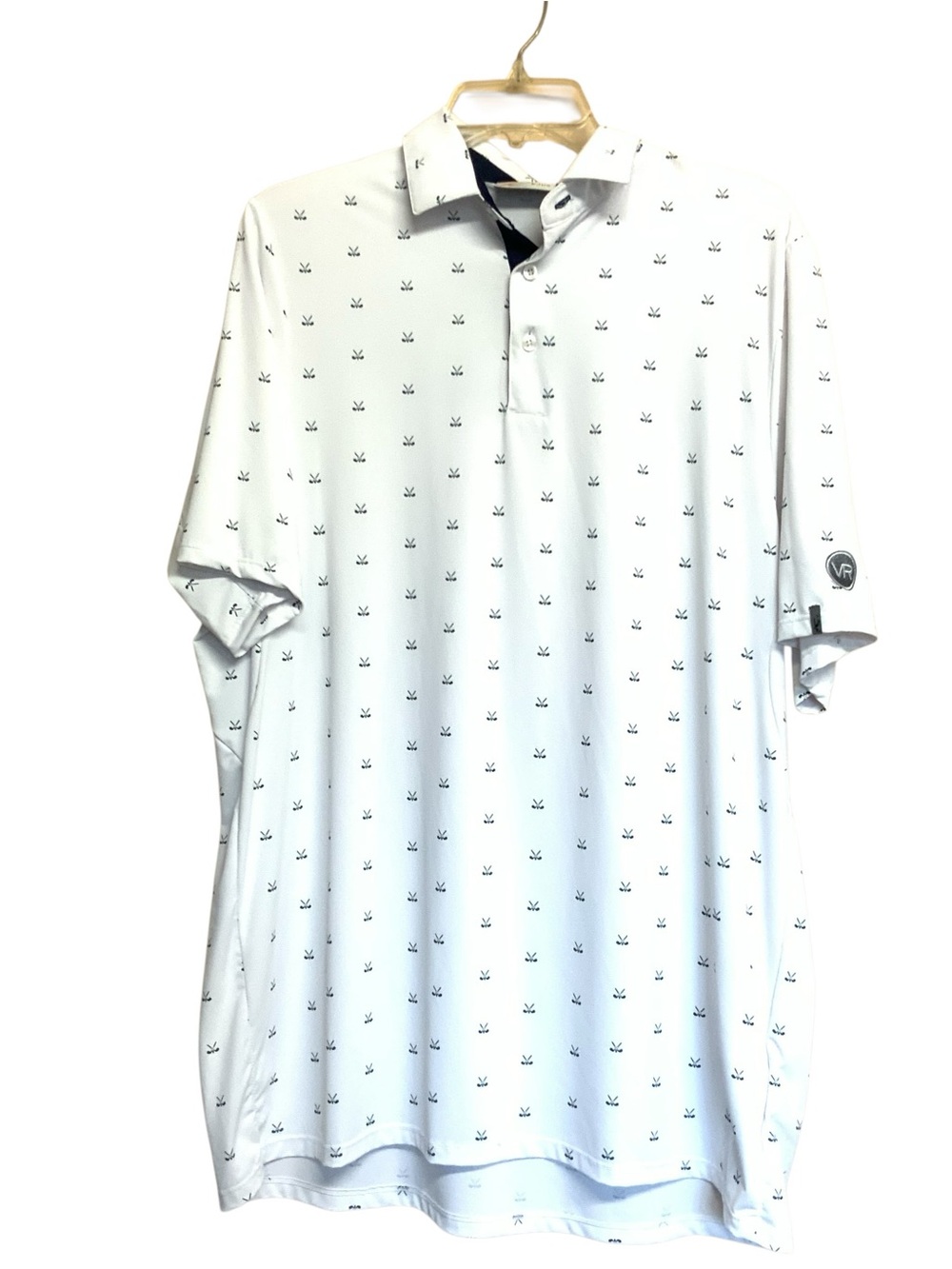 Kjus Mens White Comfort Fit Golf Club Print UPF 50+ Polo Shirt 56 or 2XL VR LOGO